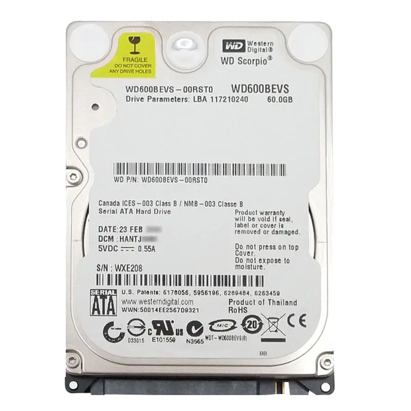 WD600BEVS-00RST0.jpg Western Digital - 60GB 5.4K SATA 1.5Gbps 2.5" 8MB Cache Hard Drive - WD600BEVS-00RST0 - Image 1