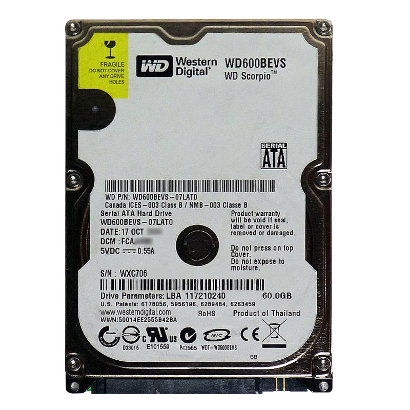Western Digital - 60GB 5.4K SATA 1.5Gbps 2.5" 8MB Cache Hard Drive - WD600BEVS-07LAT0