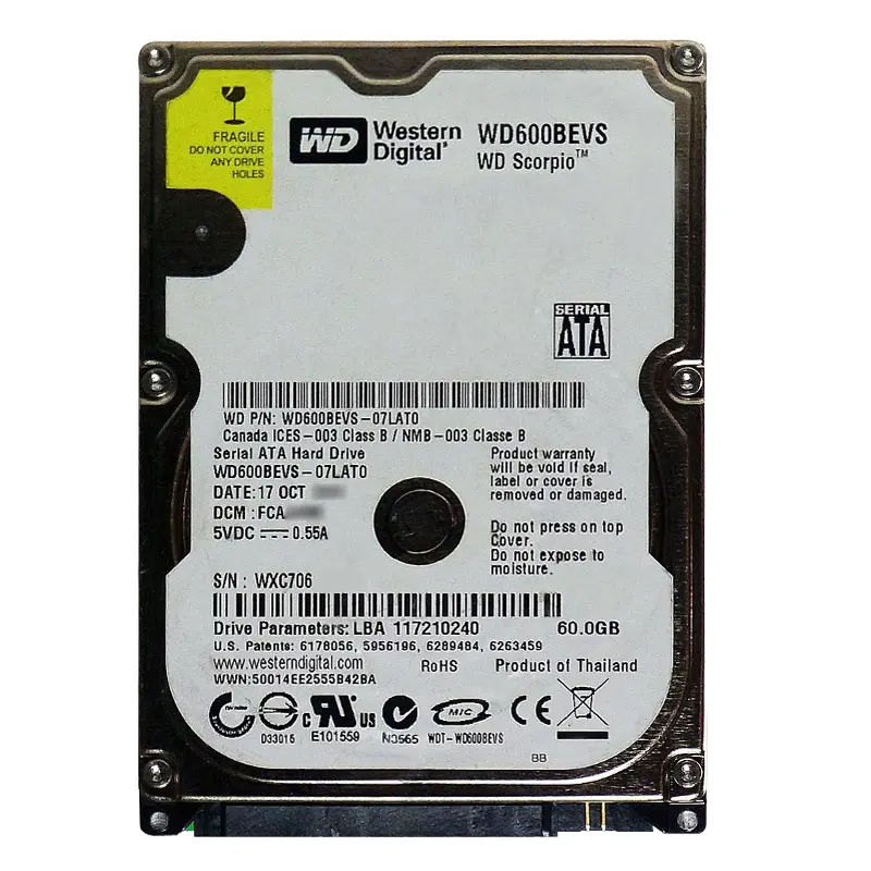 WD600BEVS-07LAT0.jpg Western Digital - 60GB 5.4K SATA 1.5Gbps 2.5" 8MB Cache Hard Drive - WD600BEVS-07LAT0 - Image 1