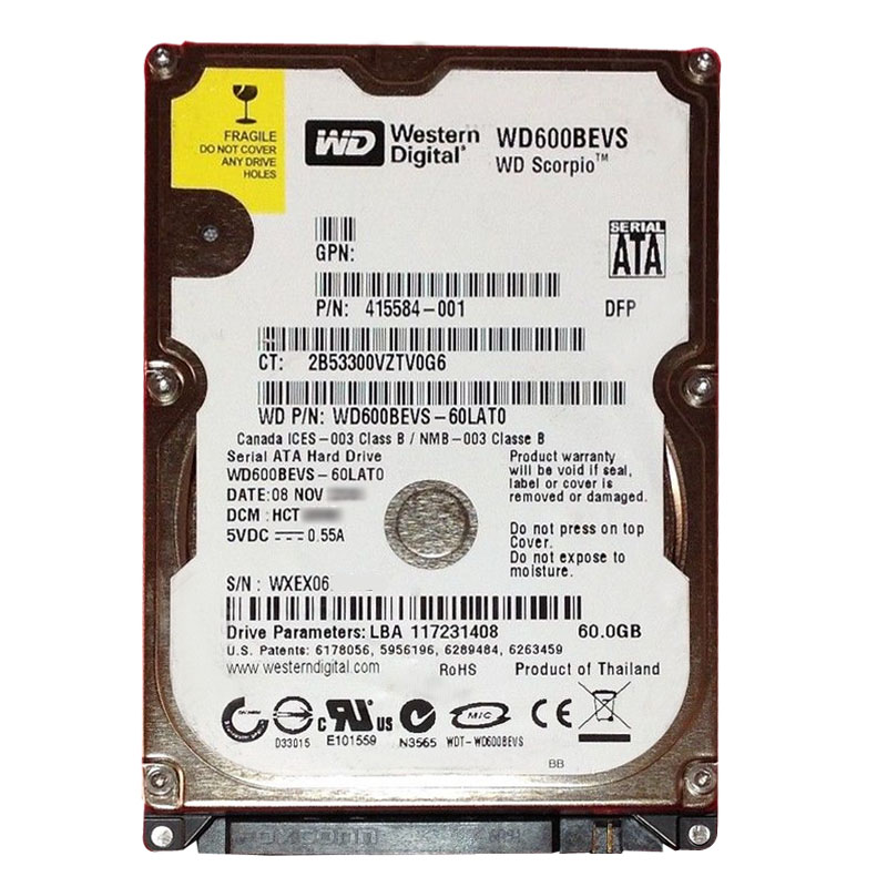 Western Digital - 60GB 5.4K SATA 1.5Gbps 2.5" 8MB Cache Hard Drive - WD600BEVS-60LAT0