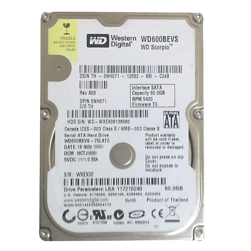 Western Digital - 60GB 5.4K SATA 1.5Gbps 2.5" 8MB Cache Hard Drive - WD600BEVS-75LAT0