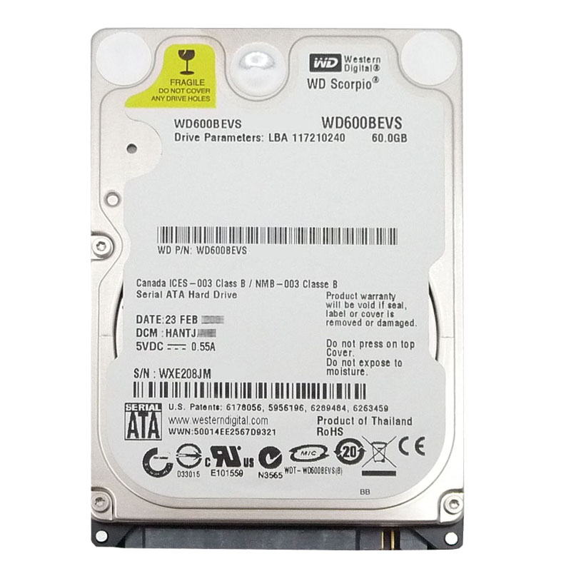 Western Digital - 60GB 5.4K SATA 1.5Gbps 2.5" 8MB Hard Drive - WD600BEVS