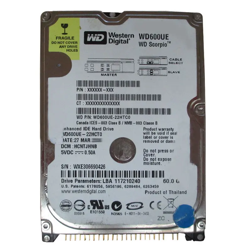 WD600UE-22HTC0.jpg Western Digital - 60GB 5.4K IDE 2.5" 2MB Cache Hard Drive - WD600UE-22HTC0 - Image 1