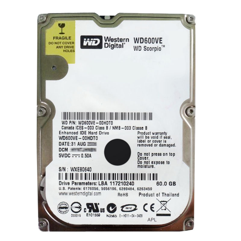 Western Digital - 60GB 5.4K IDE 2.5" 8MB Cache Hard Drive - WD600VE-00HDT0