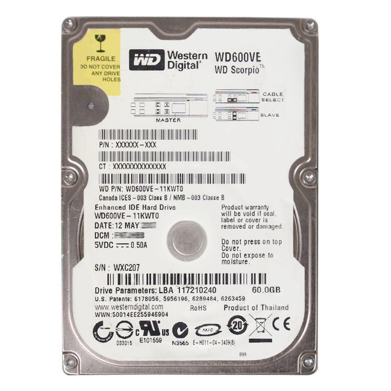 Western Digital - 60GB 5.4K IDE 2.5" 8MB Cache Hard Drive - WD600VE-11KWT0