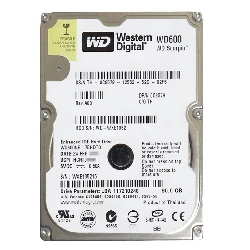 Western Digital - 60GB 5.4K IDE 2.5" 8MB Cache Hard Drive - WD600VE-75HDT0