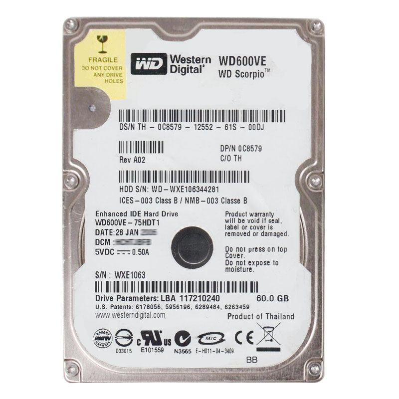 Western Digital - 60GB 5.4K IDE 2.5" 8MB Cache Hard Drive - WD600VE-75HDT1