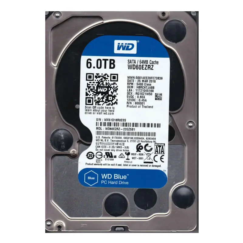 WD60EZRZ-22GZ5B1.jpg Western Digital - 6TB 5.4K SATA 3.5" 64MB Cache Hard Drive - WD60EZRZ-22GZ5B1 - Image 1