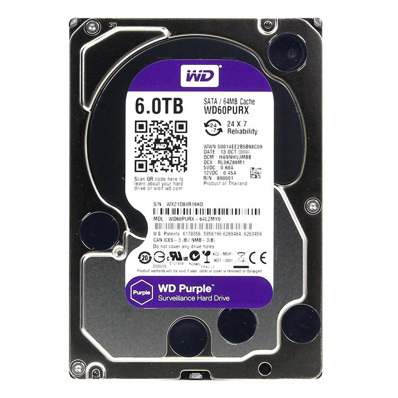 Western Digital - 6TB 5.4K SATA 6.0Gbps 3.5" 64MB Cache Hard Drive - WD60PURX-64LZMY0
