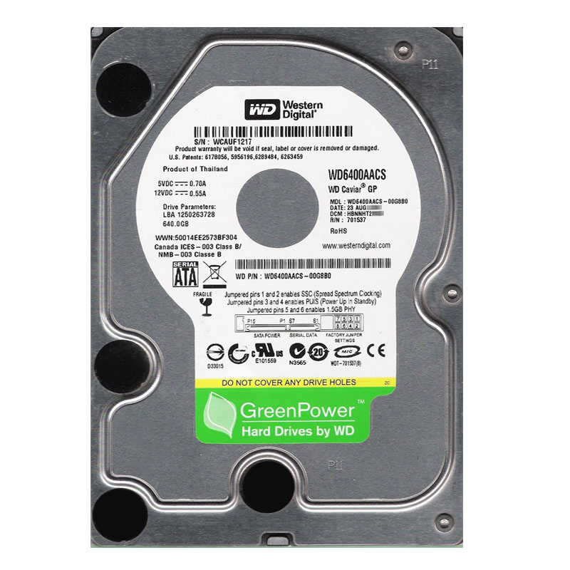 Western Digital - 640GB IntelliPower SATA 3.0Gbps 3.5" 16MB Cache Hard Drive - WD6400AACS-00G8B0