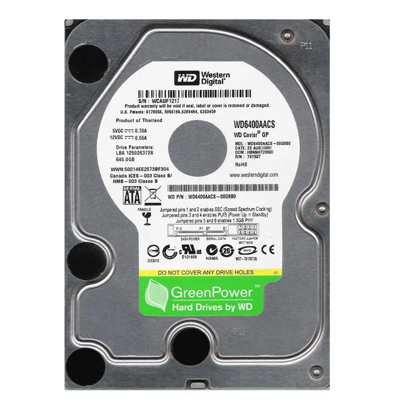 WD6400AACS-00G8B0.jpg Western Digital - 640GB IntelliPower SATA 3.0Gbps 3.5" 16MB Cache Hard Drive - WD6400AACS-00G8B0 - Image 1
