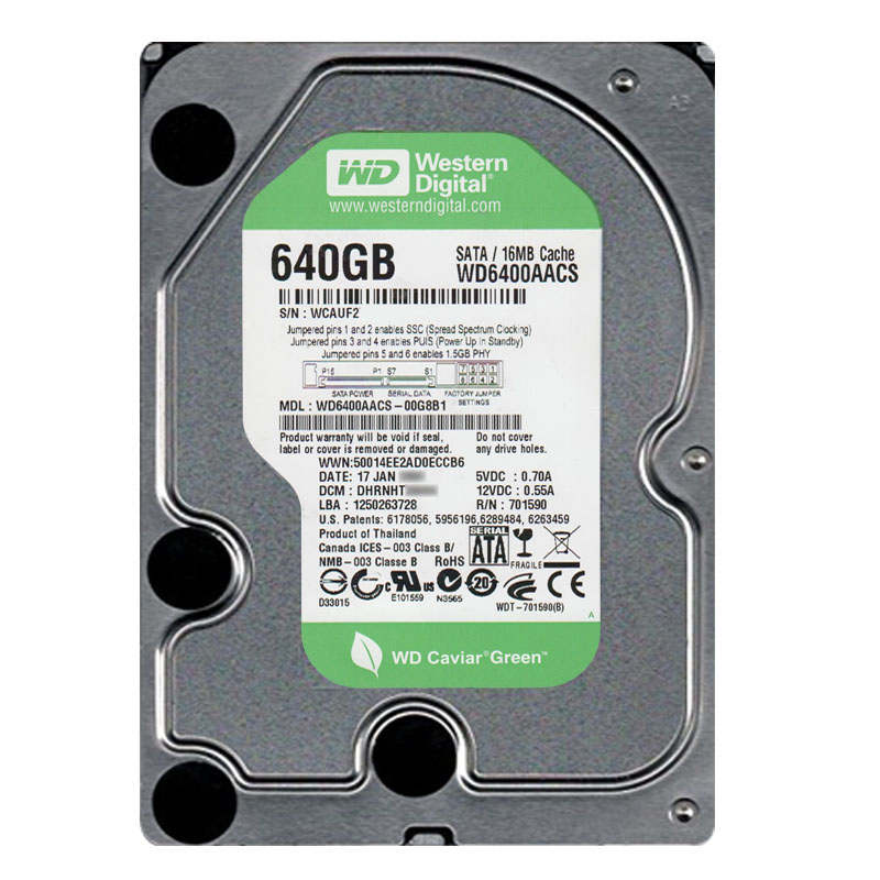 Western Digital - 640GB IntelliPower SATA 3.0Gbps 3.5" 16MB Cache Hard Drive - WD6400AACS-00G8B1