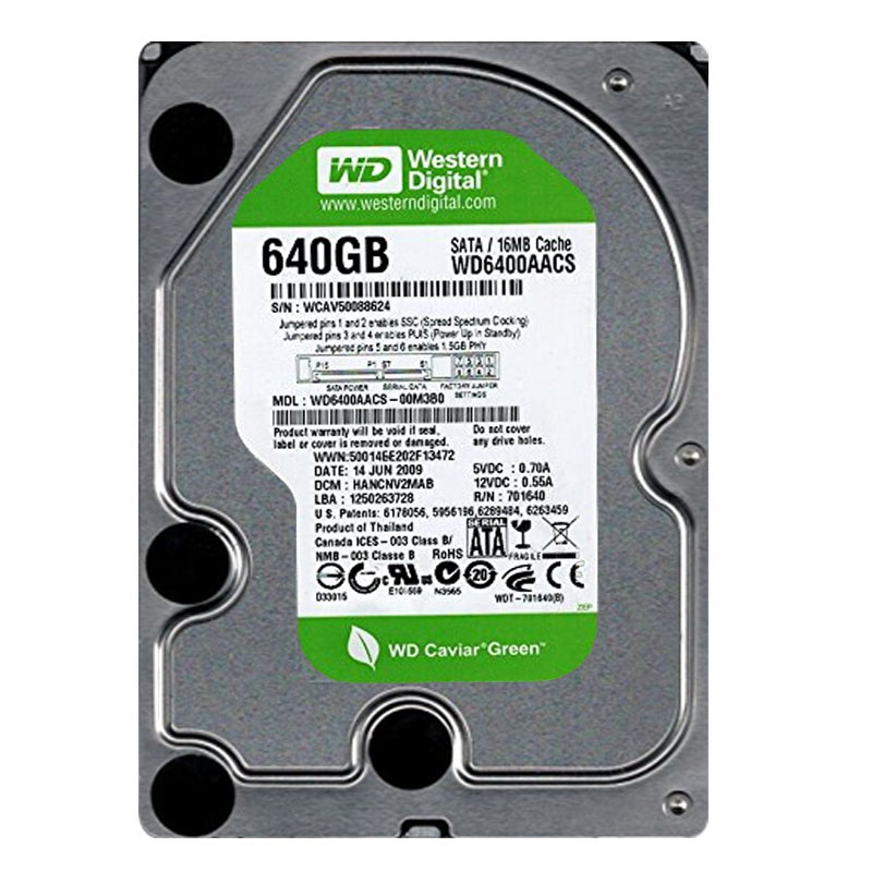 Western Digital - 640GB IntelliPower SATA 3.0Gbps 3.5" 16MB Cache Hard Drive - WD6400AACS-00M3B0