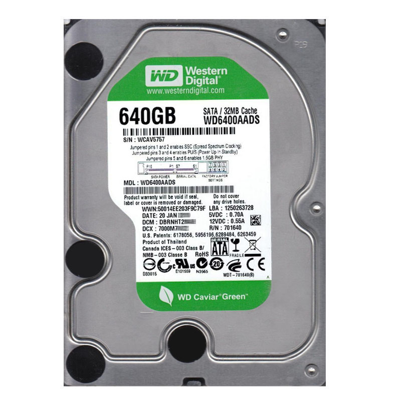 Western Digital - 640GB 7.2K SATA 3.0Gbps 3.5" 32MB Hard Drive - WD6400AADS
