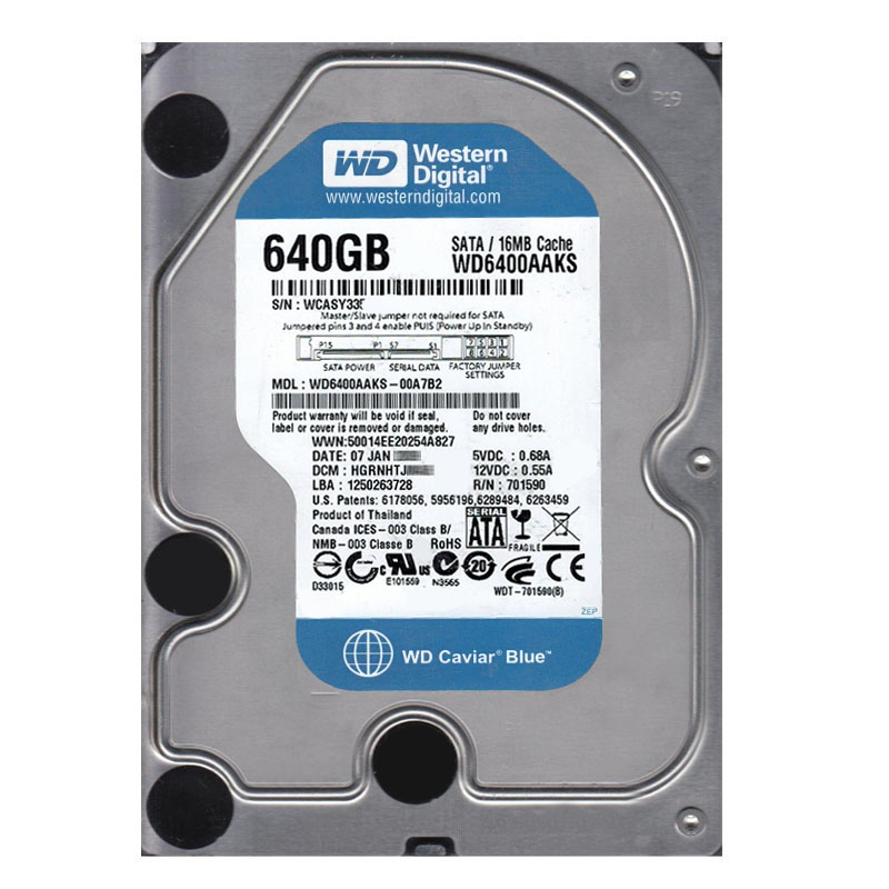 Western Digital - 640GB 7.2K SATA 3.0Gbps 3.5" 16MB Hard Drive - WD6400AAKS-00A7B2