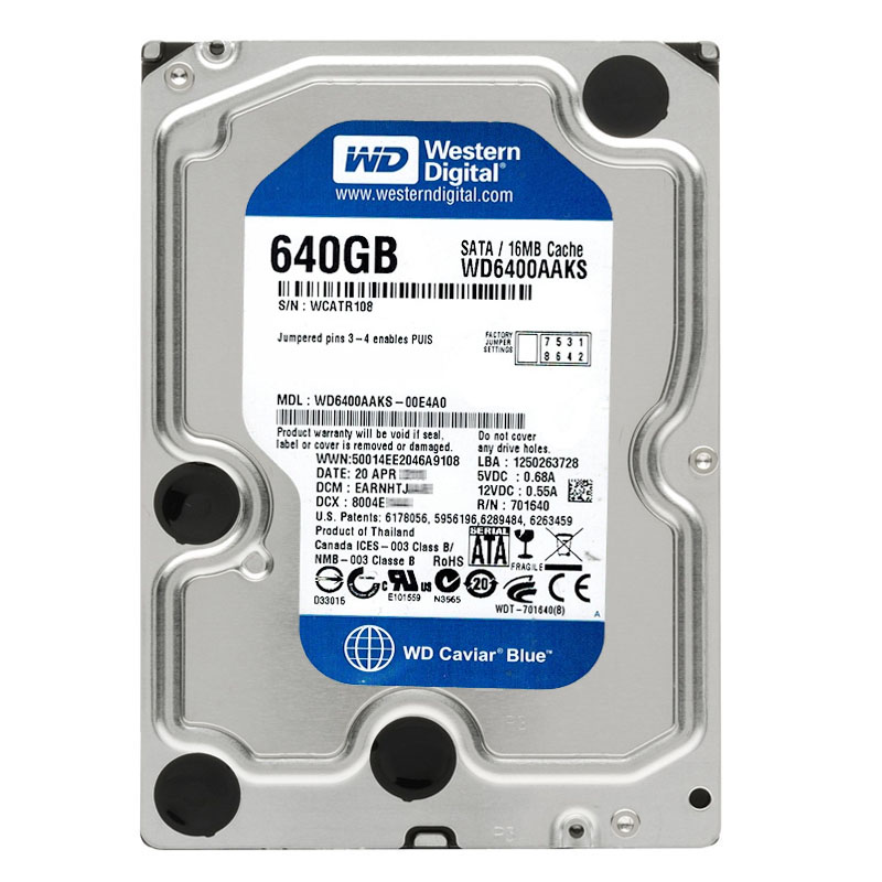 Western Digital - 640GB 7.2K SATA 3.0Gbps 3.5" 16MB Hard Drive - WD6400AAKS-00E4A0