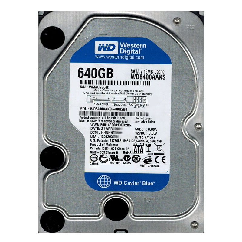 Western Digital - 640GB 7.2K SATA 3.0Gbps 3.5" 16MB Hard Drive - WD6400AAKS-00H2B0