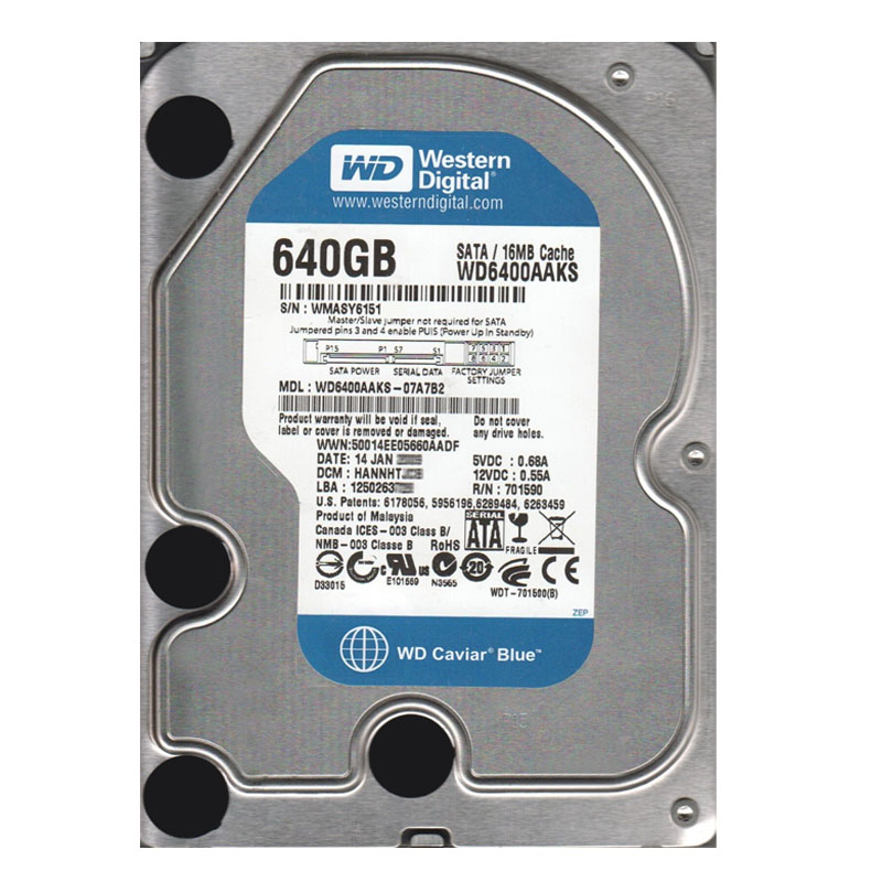 Western Digital - 640GB 7.2K SATA 3.0Gbps 3.5" 16MB Hard Drive - WD6400AAKS-07A7B2
