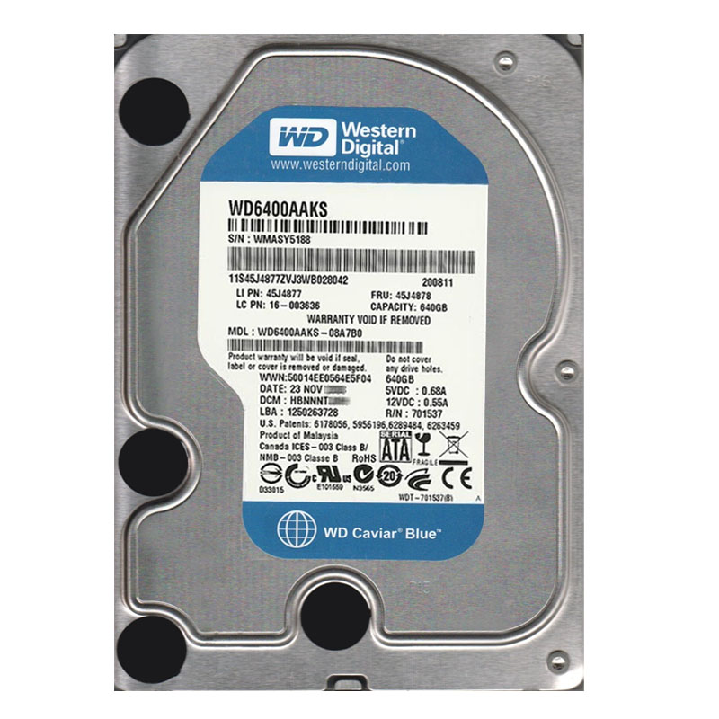 Western Digital - 640GB 7.2K SATA 3.0Gbps 3.5" 16MB Hard Drive - WD6400AAKS-08A7B0