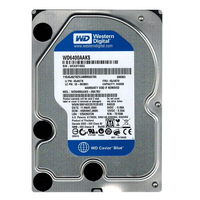 Western Digital - 640GB 7.2K SATA 3.0Gbps 3.5" 16MB Hard Drive - WD6400AAKS-08A7B2