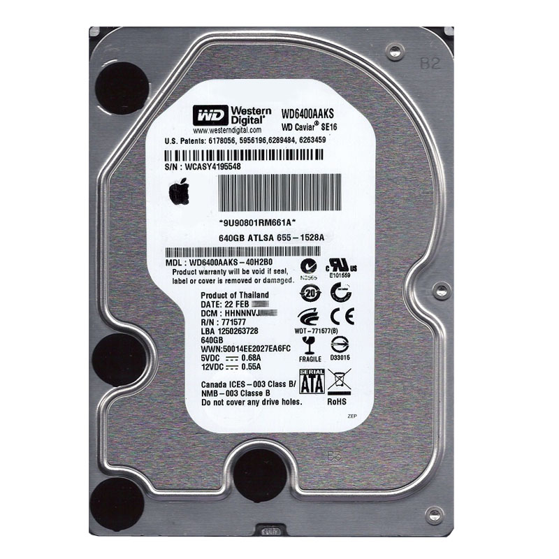 Western Digital - 640GB 7.2K SATA 3.0Gbps 3.5" 16MB Hard Drive - WD6400AAKS-40H2B0
