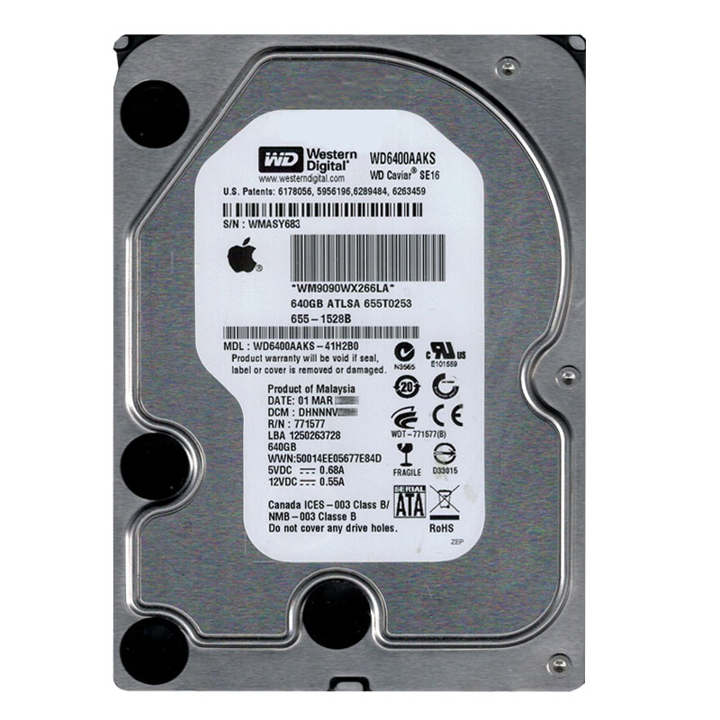 Western Digital - 640GB 7.2K SATA 3.0Gbps 3.5" 16MB Hard Drive - WD6400AAKS-41H2B0