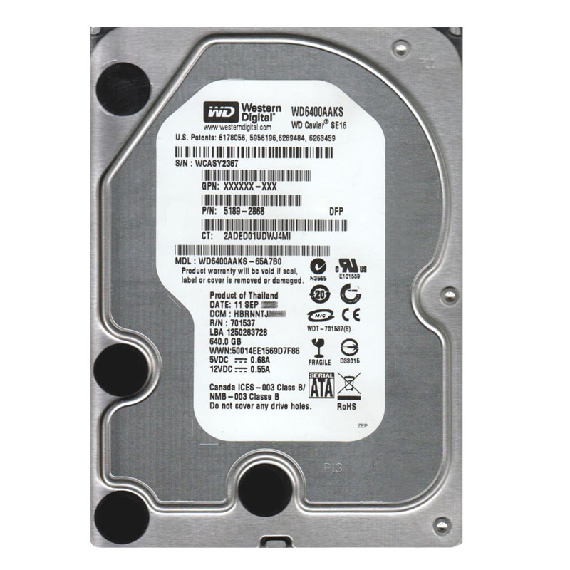 Western Digital - 640GB 7.2K SATA 3.0Gbps 3.5" 16MB Hard Drive - WD6400AAKS-65A7B0