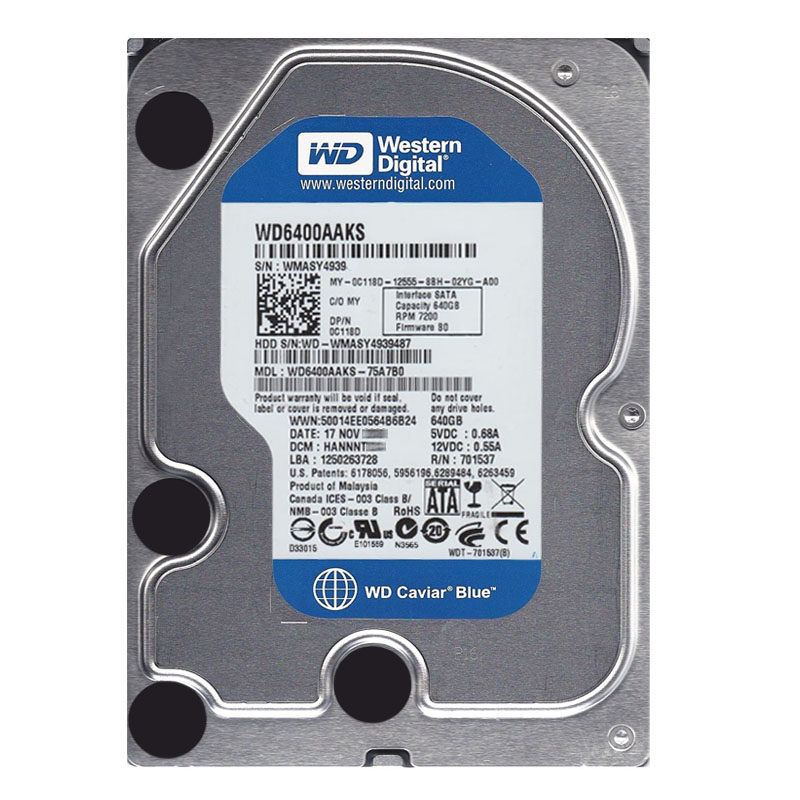 Western Digital - 640GB 7.2K SATA 3.0Gbps 3.5" 16MB Hard Drive - WD6400AAKS-75A7B0