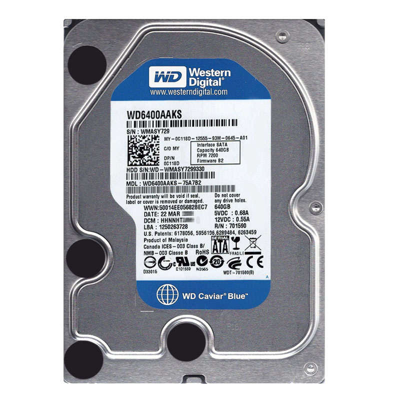 Western Digital - 640GB 7.2K SATA 3.0Gbps 3.5" 16MB Hard Drive - WD6400AAKS-75A7B2