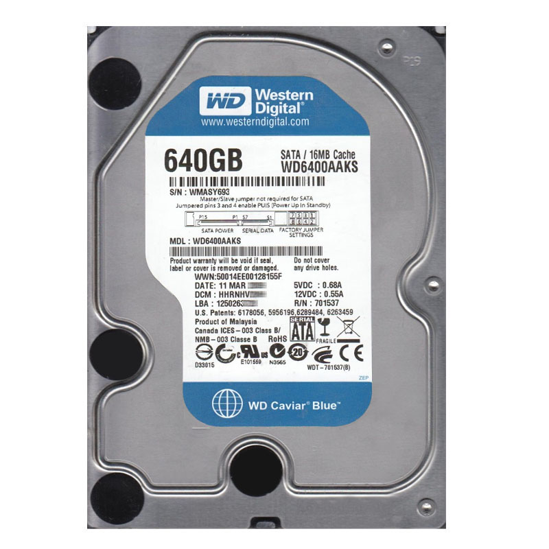 Western Digital - 640GB 7.2K SATA 3.0Gbps 3.5" 16MB Hard Drive - WD6400AAKS