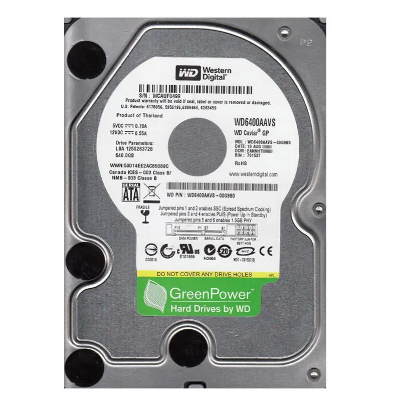 WD6400AAVS-00G9B0.jpg Western Digital - 640GB IntelliPower SATA 3.0Gbps 3.5" 8MB Hard Drive - WD6400AAVS-00G9B0 - Image 1