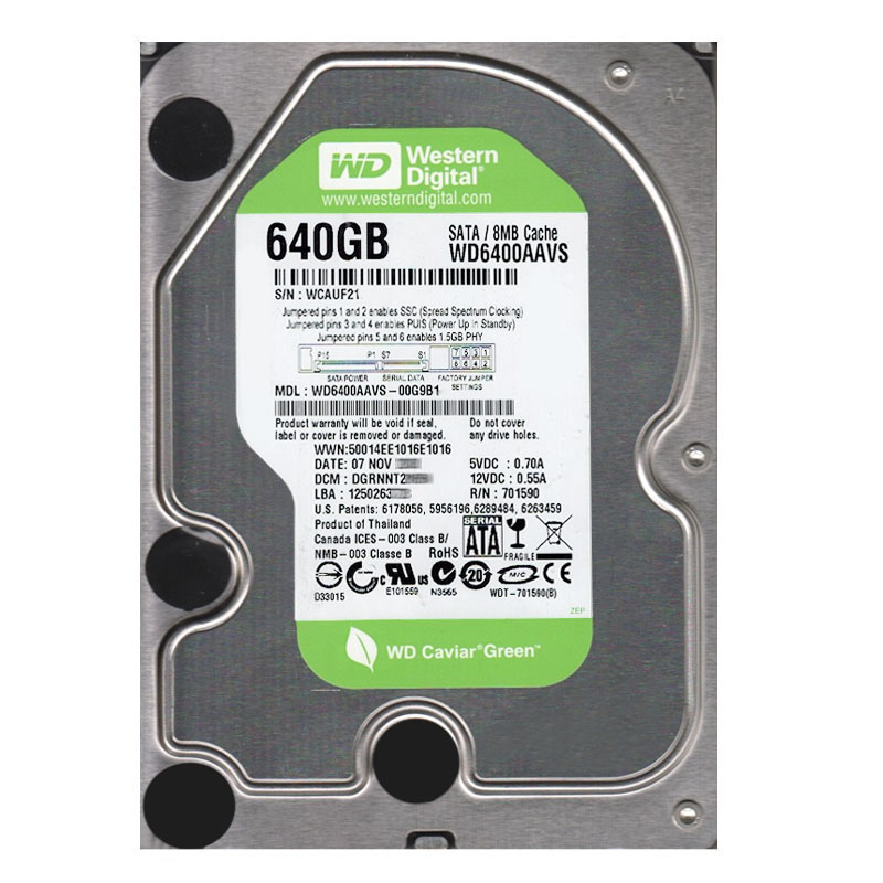 Western Digital - 640GB IntelliPower SATA 3.0Gbps 3.5" 8MB Hard Drive - WD6400AAVS-00G9B1