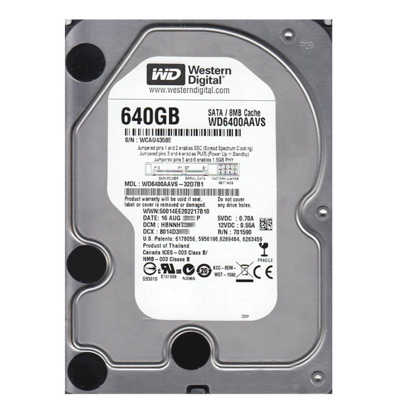 Western Digital - 640GB IntelliPower SATA 3.0Gbps 3.5" 8MB Cache Hard Drive - WD6400AAVS-32D7B1