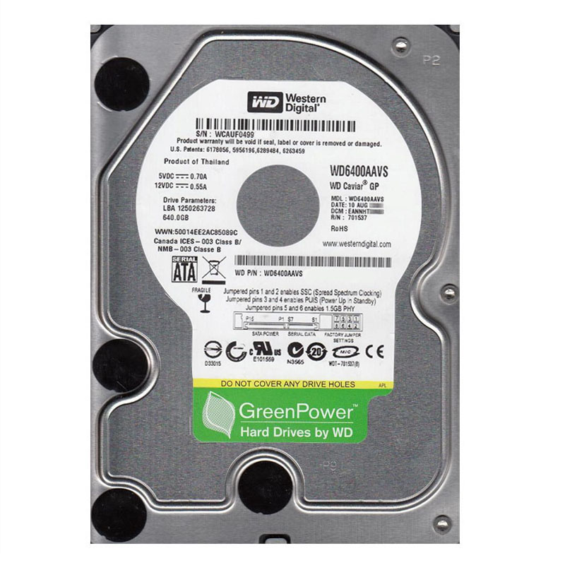 Western Digital - 640GB IntelliPower SATA 3.0Gbps 3.5" 8MB Hard Drive - WD6400AAVS