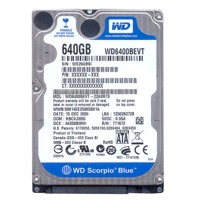 Western Digital - 640GB 5.4K SATA 3.0Gbps 2.5" 8MB Hard Drive - WD6400BEVT-22A0RT0