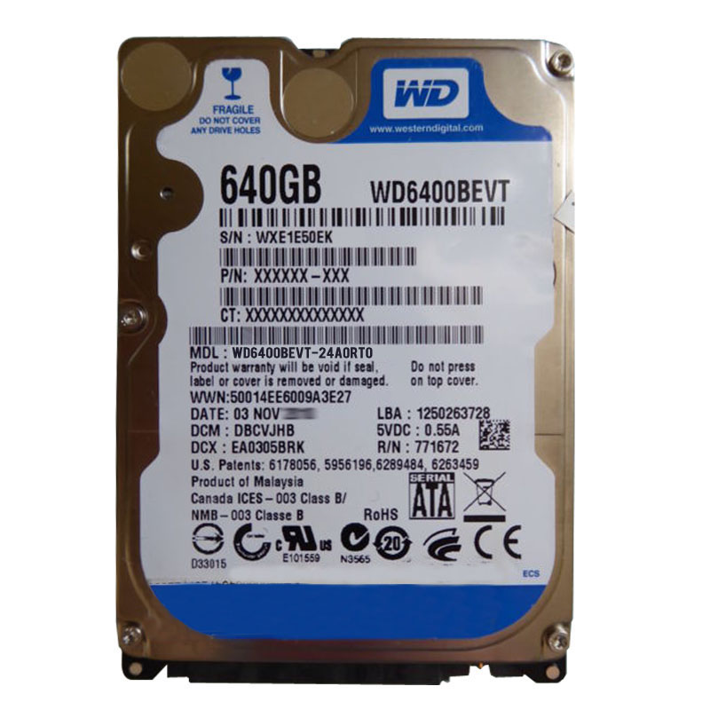 Western Digital - 640GB 5.4K SATA 3.0Gbps 2.5" Hard Drive - WD6400BEVT-24A0RT0