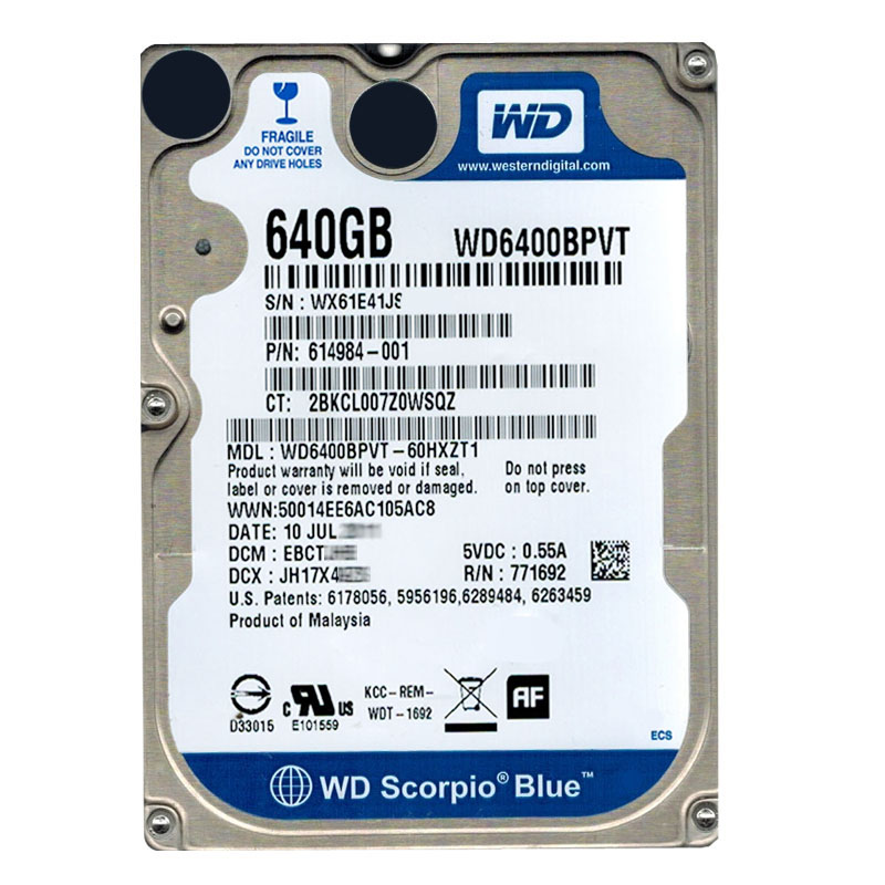 Western Digital - 640GB 5.4K SATA 3.0Gbps 2.5" 8MB Hard Drive - WD6400BEVT-60HXZT1