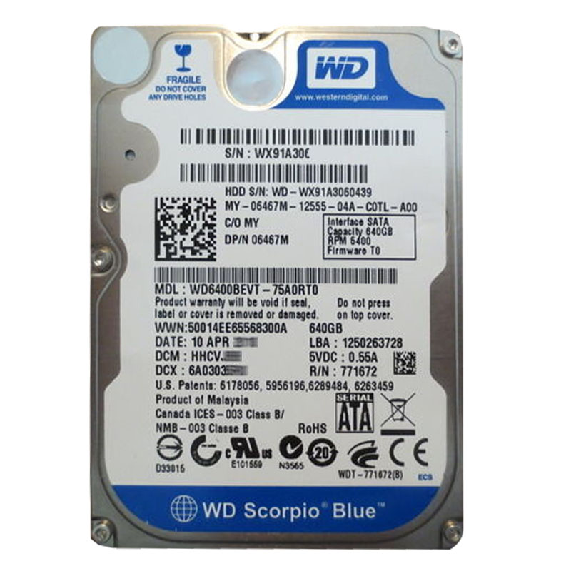 Western Digital - 640GB 5.4K SATA 3.0Gbps 2.5" 8MB Hard Drive - WD6400BEVT-75A0RT0