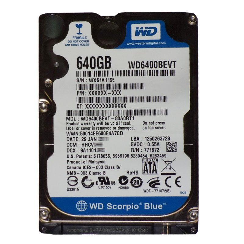 Western Digital - 640GB 5.4K SATA 3.0Gbps 2.5" 8MB Hard Drive - WD6400BEVT-80A0RT1