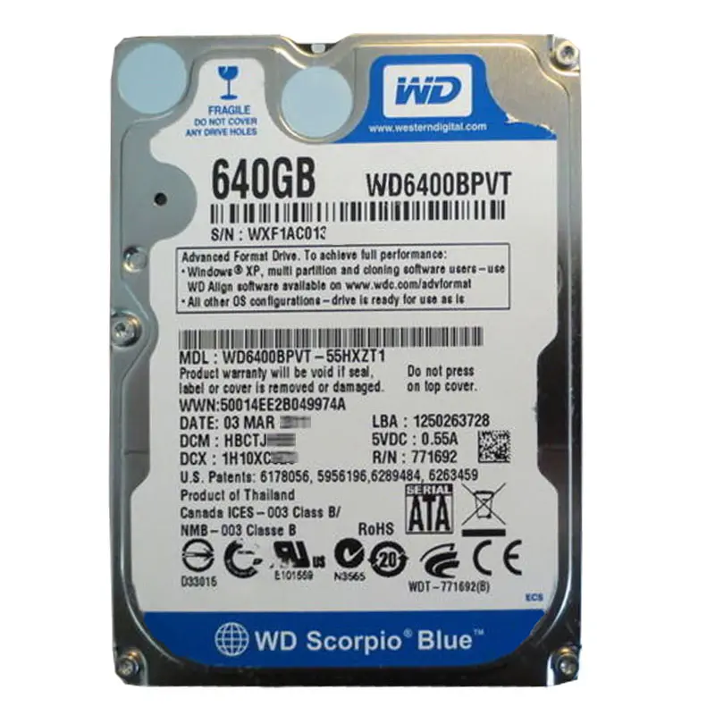 WD6400BPVT-55HXZT1.jpg Western Digital - 640GB 5.4K SATA 3.0Gbps 2.5" 8MB Hard Drive - WD6400BPVT-55HXZT1 - Image 1