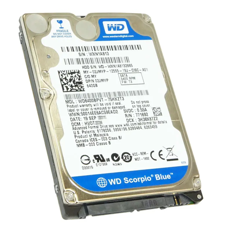 WD6400BPVT-75HXZT1.jpg Western Digital - 640GB 5.4K SATA 3.0Gbps 2.5" 8MB Hard Drive - WD6400BPVT-75HXZT1 - Image 1