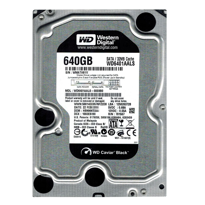 Western Digital - 640GB 7.2K SATA 3.0Gbps 3.5" 32MB Hard Drive - WD6401AALS-00E8B0