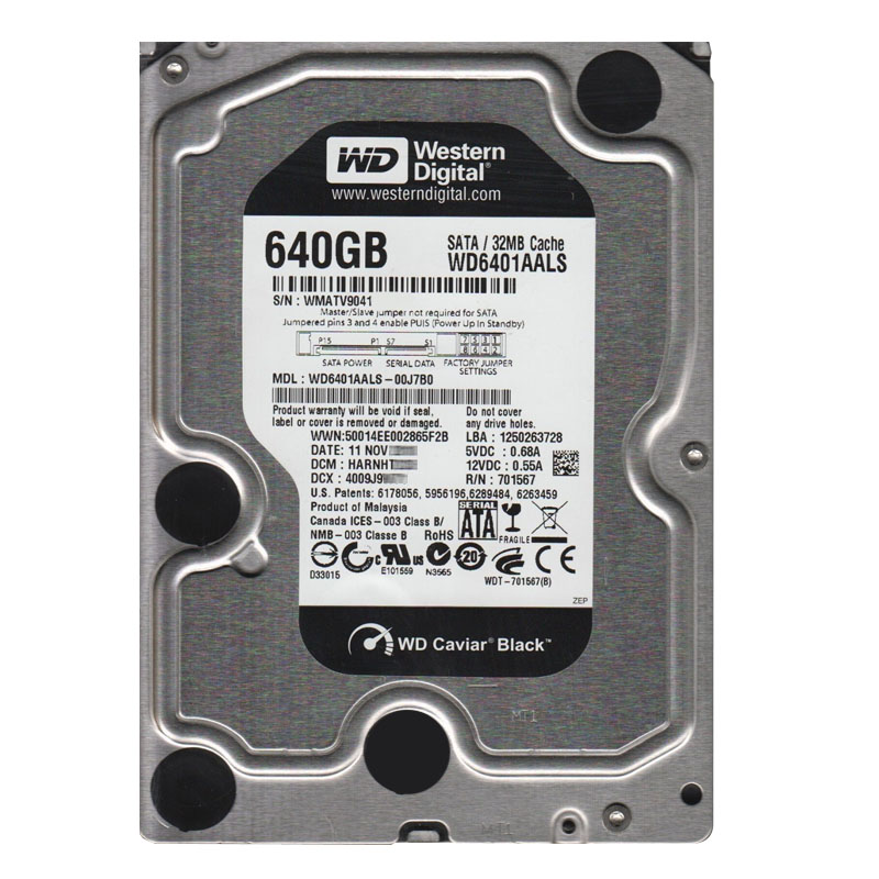 Western Digital - 640GB 7.2K SATA 3.0Gbps 3.5" 32MB Hard Drive - WD6401AALS-00J7B0
