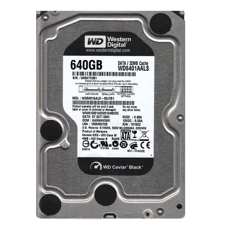 Western Digital - 640GB 7.2K SATA 3.0Gbps 3.5" 32MB Hard Drive - WD6401AALS-00J7B1