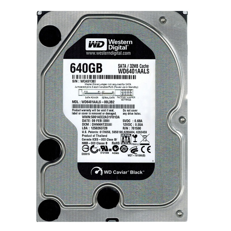 Western Digital - 640GB 7.2K SATA 3.0Gbps 3.5" 32MB Hard Drive - WD6401AALS-00L3B2