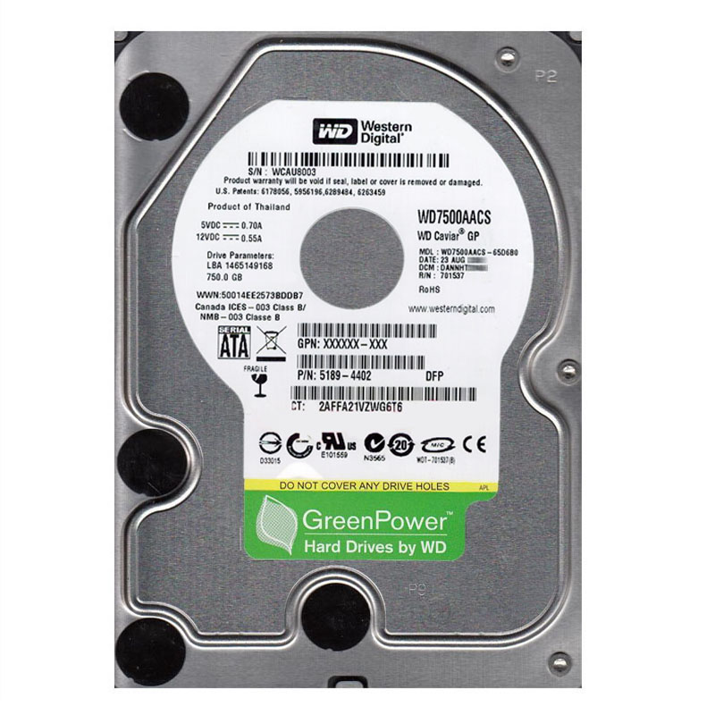 Western Digital - 750GB IntelliPower SATA 3.0Gbps 3.5" 16MB Hard Drive - WD7500AACS-65D6B0