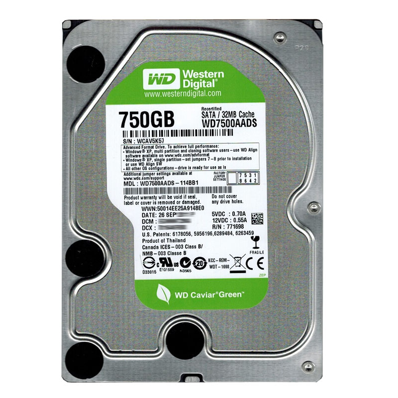 WD7500AADS-114BB1.jpg Western Digital - 750GB SATA 3.0Gbps 3.5" 32MB Cache Hard Drive - WD7500AADS-114BB1 - Image 1