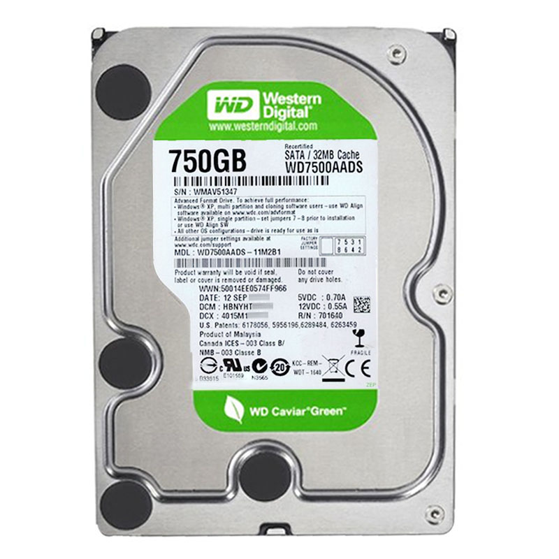 Western Digital - 750GB IntelliPower SATA 3.0Gbps 3.5" 32MB Hard Drive - WD7500AADS-11M2B1