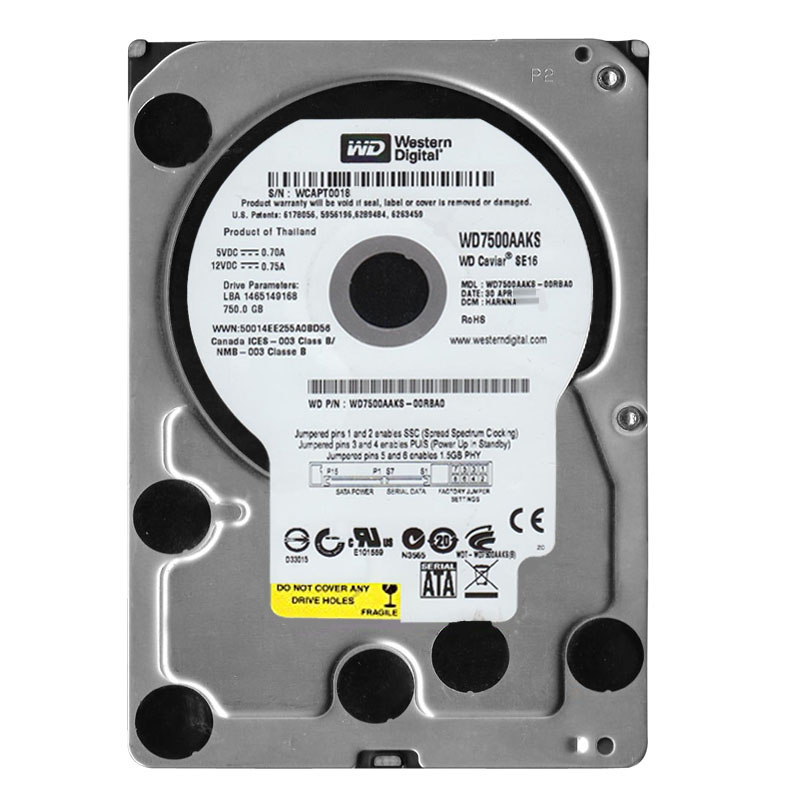 Western Digital - 750GB 7.2K SATA 3.0Gbps 3.5" 16MB Hard Drive - WD7500AAKS-00RBA0