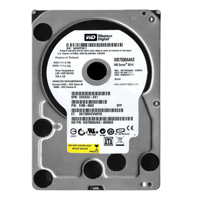 Western Digital - 750GB 7.2K SATA 3.0Gbps 3.5" 16MB Hard Drive - WD7500AAKS-65RBA0